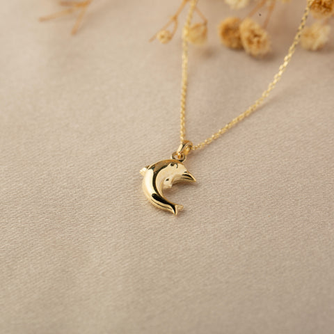 14K Gold Dolphin Pendant Necklace - Embrace the Ocean's Charm