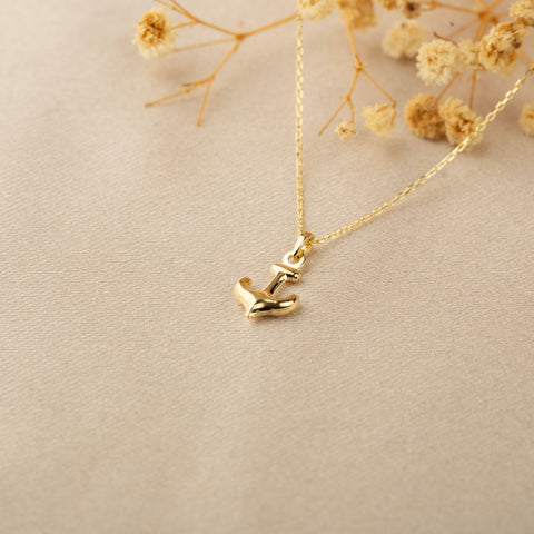 14K Gold Mini Anchor Necklace - Maritime Elegance