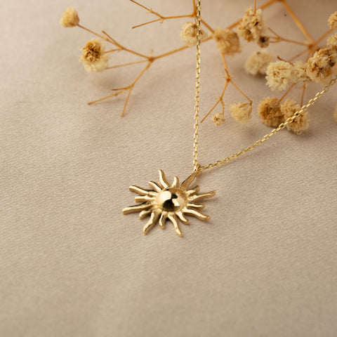 14K Solid Gold Sunburst Necklace - Radiance and Elegance Combined