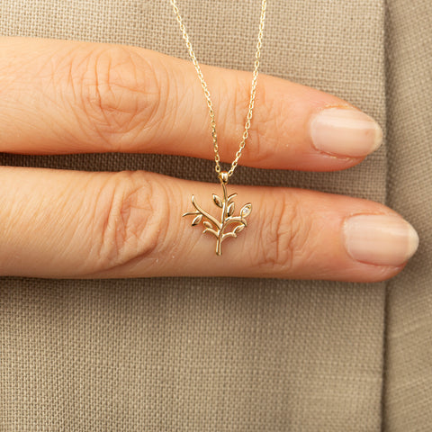 14K Gold Olive Tree Necklace  - Symbol of Peace and Prosperity