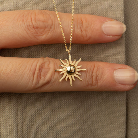 14K Solid Gold Sunburst Necklace - Radiance and Elegance Combined