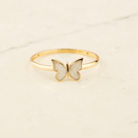 14k Gold Butterfly Ring - Elegant Enamel Design in White, Pink, Blue