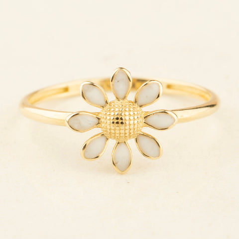 14K Gold White Daisy Flower Ring - Whimsical Elegance in Bloom