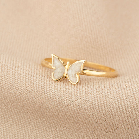 14k Gold Butterfly Ring - Elegant Enamel Design in White, Pink, Blue