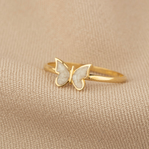 14k Gold Butterfly Ring - Elegant Enamel Design in White, Pink, Blue