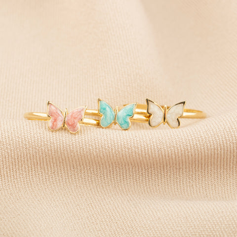 14k Gold Butterfly Ring - Elegant Enamel Design in White, Pink, Blue