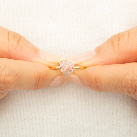 14k Gold Butterfly Ring - Elegant Enamel Design in White, Pink, Blue