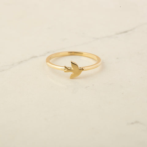 14K Gold Dove Ring - Elegant Peace Symbol Jewelry for Her