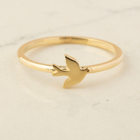 14K Gold Dove Ring - Elegant Peace Symbol Jewelry for Her