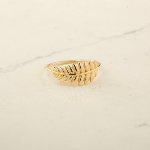 14K Solid Gold Leaf Branch Ring - Nature-Inspired Elegance