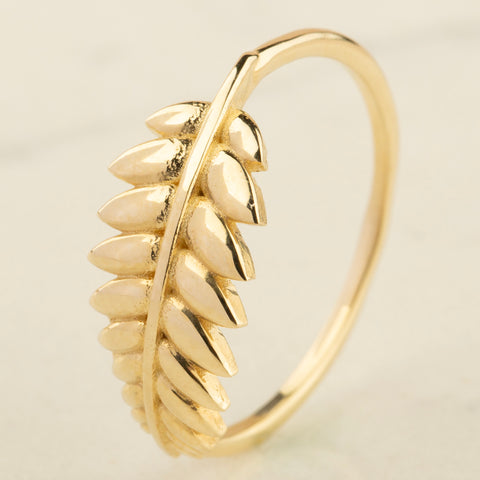 14K Solid Gold Leaf Branch Ring - Nature-Inspired Elegance