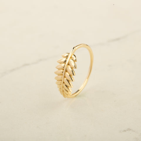 14K Solid Gold Leaf Branch Ring - Nature-Inspired Elegance