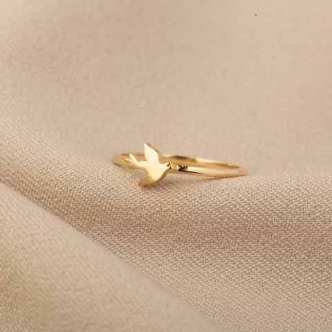 14K Gold Dove Ring - Elegant Peace Symbol Jewelry for Her