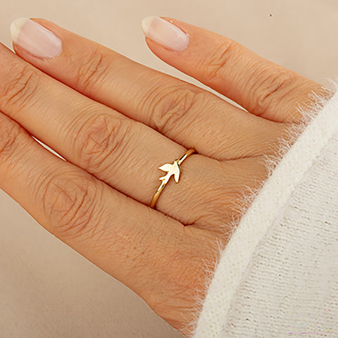 14K Gold Dove Ring - Elegant Peace Symbol Jewelry for Her