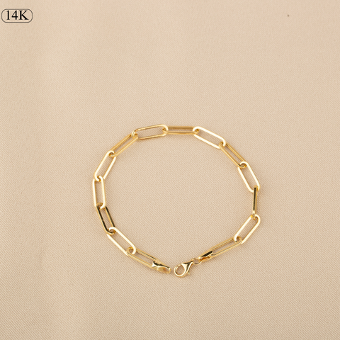 14K Solid Gold Paperclip Chain Bracelet - Lightweight, Adjustable & Elegant