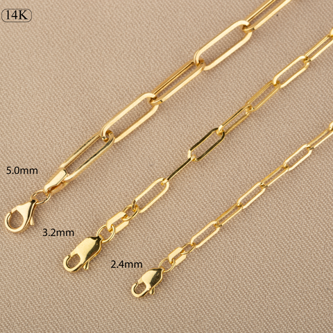 14K Solid Gold Paperclip Chain Bracelet - Lightweight, Adjustable & Elegant