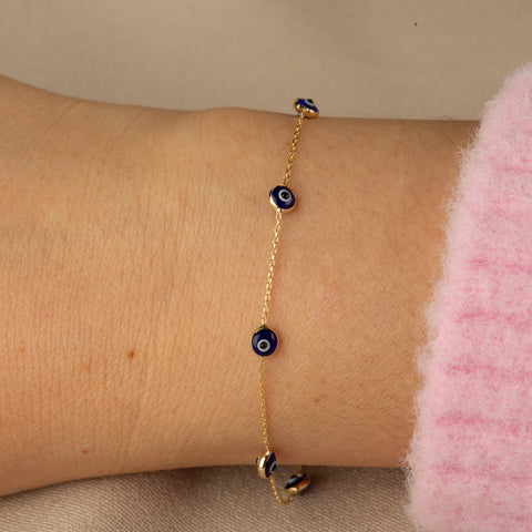 14K Gold Turkish Evil Eye Protection Bracelet - Symbolic and Stylish