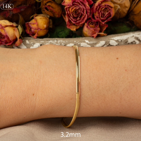 14K Gold Flat Snake Chain Bracelet - Sleek and Modern Luxury Jewelry