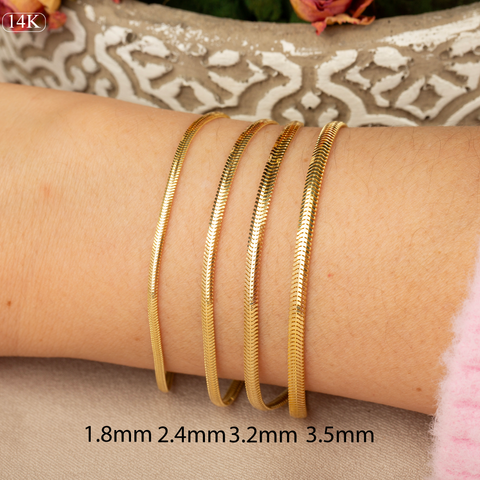 14K Gold Flat Snake Chain Bracelet - Sleek and Modern Luxury Jewelry