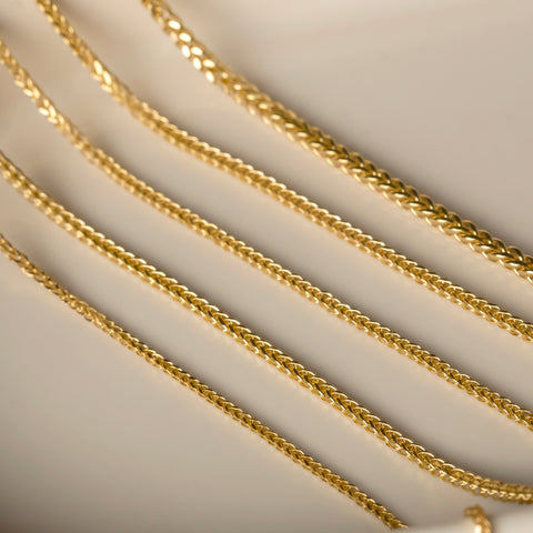 14K Solid Gold Wheat / Spiga Chain Necklace - Elegance in Every Link