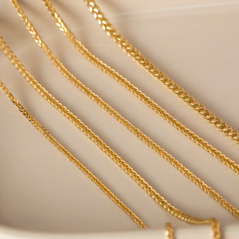 14K Solid Gold Wheat / Spiga Chain Necklace - Elegance in Every Link