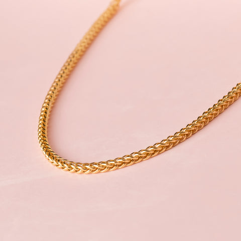 14K Solid Gold Wheat / Spiga Chain Necklace - Elegance in Every Link