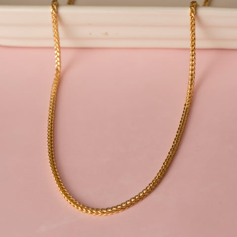 14K Solid Gold Wheat / Spiga Chain Necklace - Elegance in Every Link