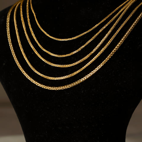 14K Solid Gold Wheat / Spiga Chain Necklace - Elegance in Every Link