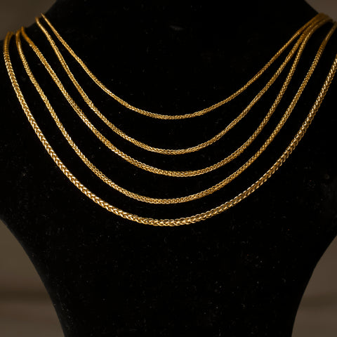 14K Solid Gold Wheat / Spiga Chain Necklace - Elegance in Every Link