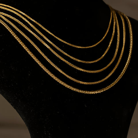 14K Solid Gold Wheat / Spiga Chain Necklace - Elegance in Every Link