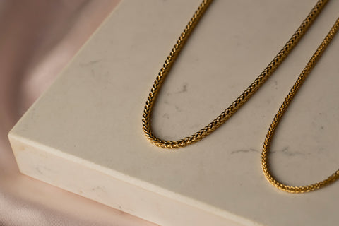 14K Solid Gold Wheat / Spiga Chain Necklace - Elegance in Every Link