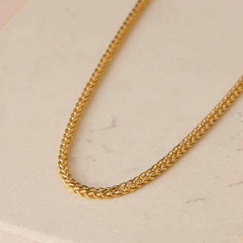 14K Solid Gold Wheat / Spiga Chain Necklace - Elegance in Every Link