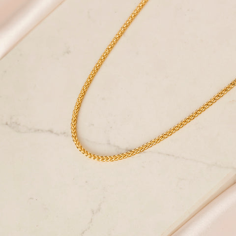 14K Solid Gold Wheat / Spiga Chain Necklace - Elegance in Every Link