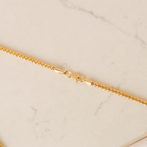 14K Solid Gold Wheat / Spiga Chain Necklace - Elegance in Every Link