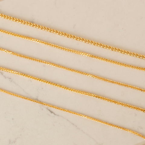 14K Solid Gold Wheat / Spiga Chain Necklace - Elegance in Every Link