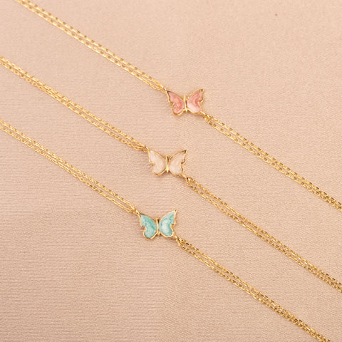 14K Gold Butterfly Bracelet - Enamel Blue, Pink, or White Colored, Dainty and Elegant Jewelry for Her