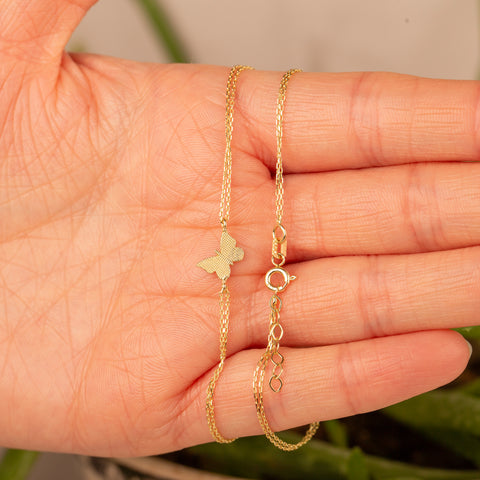 14K Gold Butterfly Bracelet - Enamel Blue, Pink, or White Colored, Dainty and Elegant Jewelry for Her