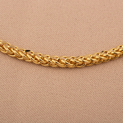 14K Solid Gold Wheat / Spiga Chain Necklace - Elegance in Every Link