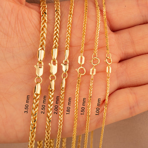 14K Solid Gold Wheat / Spiga Chain Necklace - Elegance in Every Link