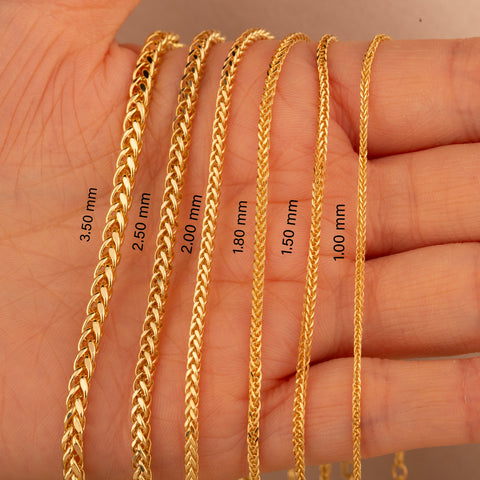 14K Solid Gold Wheat / Spiga Chain Necklace - Elegance in Every Link