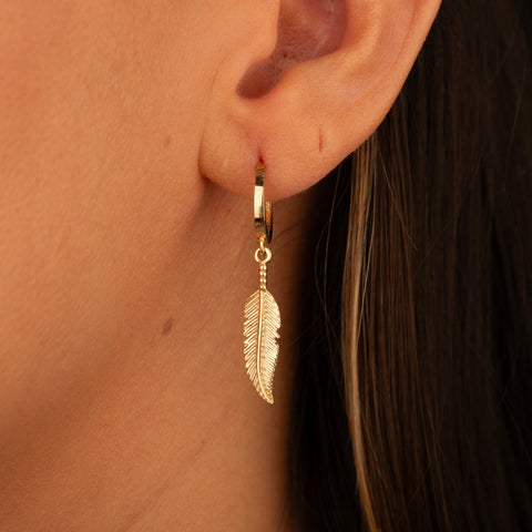 14K Gold Leaf Charm Huggie Earrings - Nature-Inspired Elegance