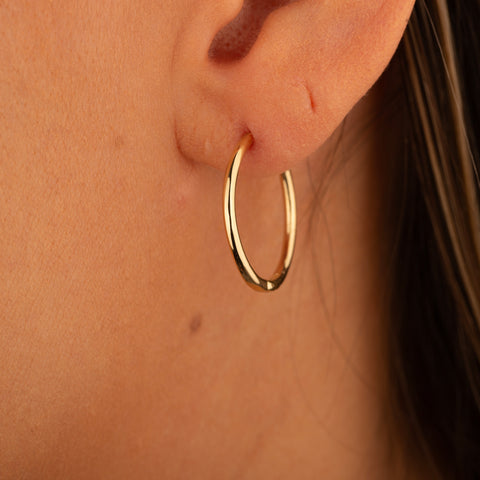 14K Solid Gold Skinny Hoop Earrings - Sleek and Elegant