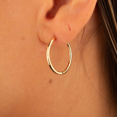 14K Solid Gold Skinny Hoop Earrings - Sleek and Elegant