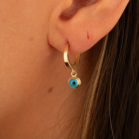 14K Gold Evil Eye Charm Huggie Earrings - Symbolic and Stylish