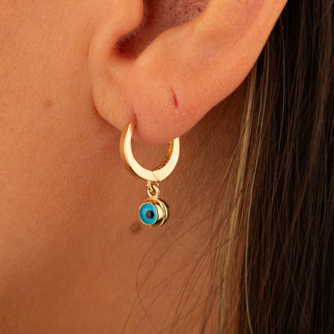 14K Gold Evil Eye Charm Huggie Earrings - Symbolic and Stylish