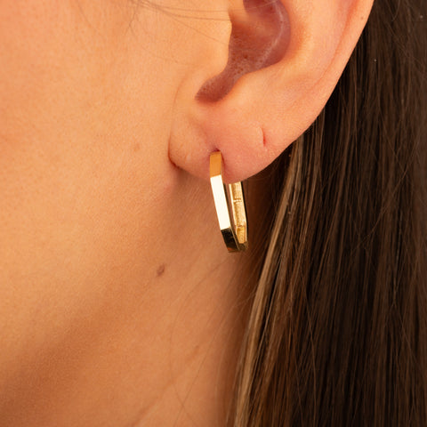 14K Gold Hexagon Huggie Earrings - Modern Geometric Luxury