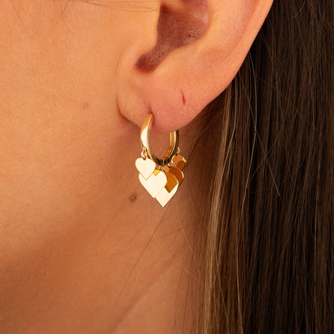 14K Gold Heart Charm Huggie Earrings - Whimsical Elegance