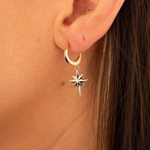 14K Gold Starburst Charm Huggie Earrings - Celestial Elegance