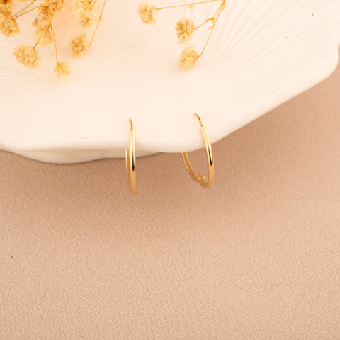 14K Solid Gold Skinny Hoop Earrings - Sleek and Elegant