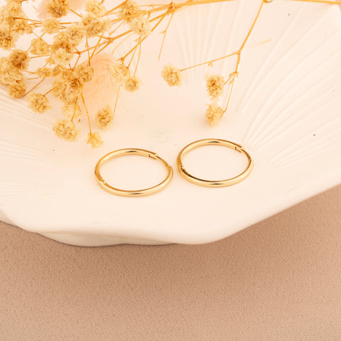 14K Solid Gold Skinny Hoop Earrings - Sleek and Elegant